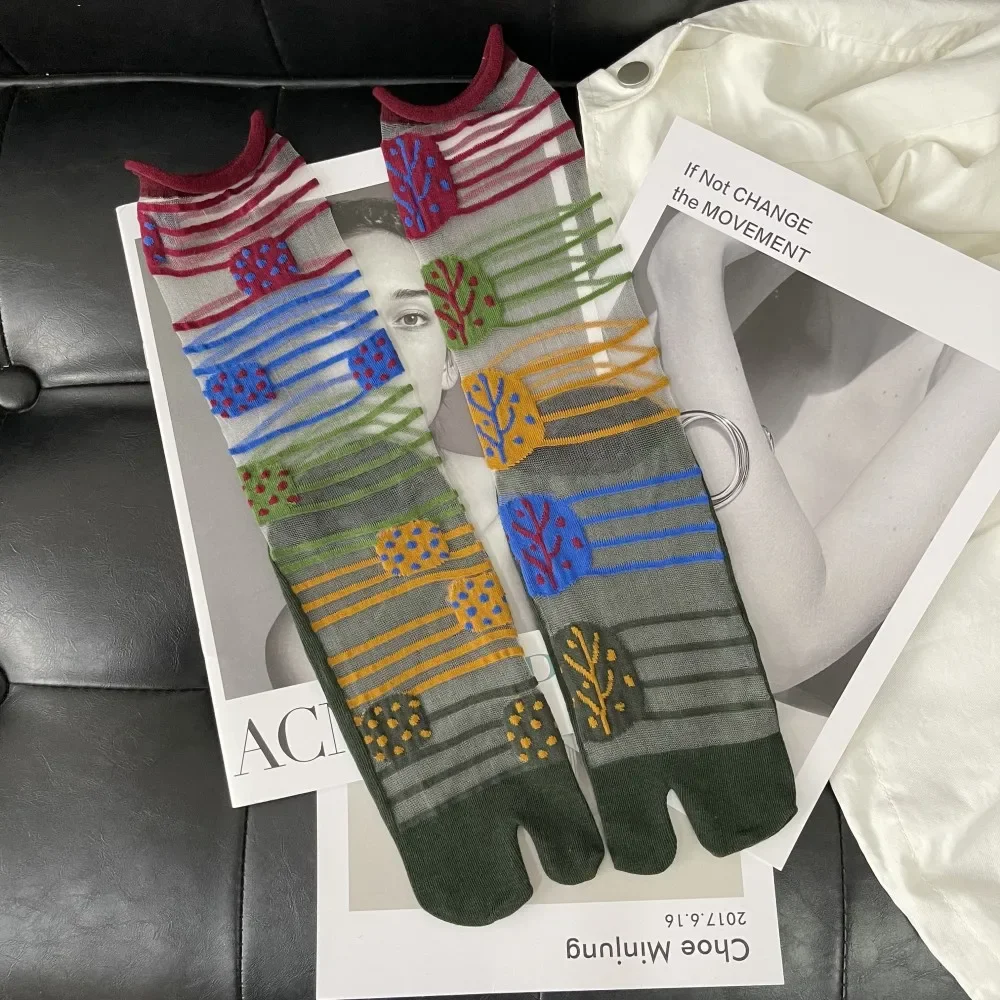 Frauen Tabi Socken Paar, geteilte Zehen dünne durchsichtige Strümpfe gerollte Kante Mittel rohr Socken für Flip Flop Sandale – Detail 18