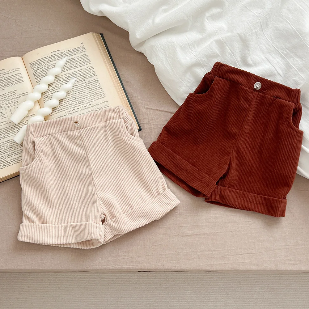 Baby Clothing New Fashionable Pants Spring All Match Solid Color Corduroy Casual Boys and Girls Simple Baby Shorts