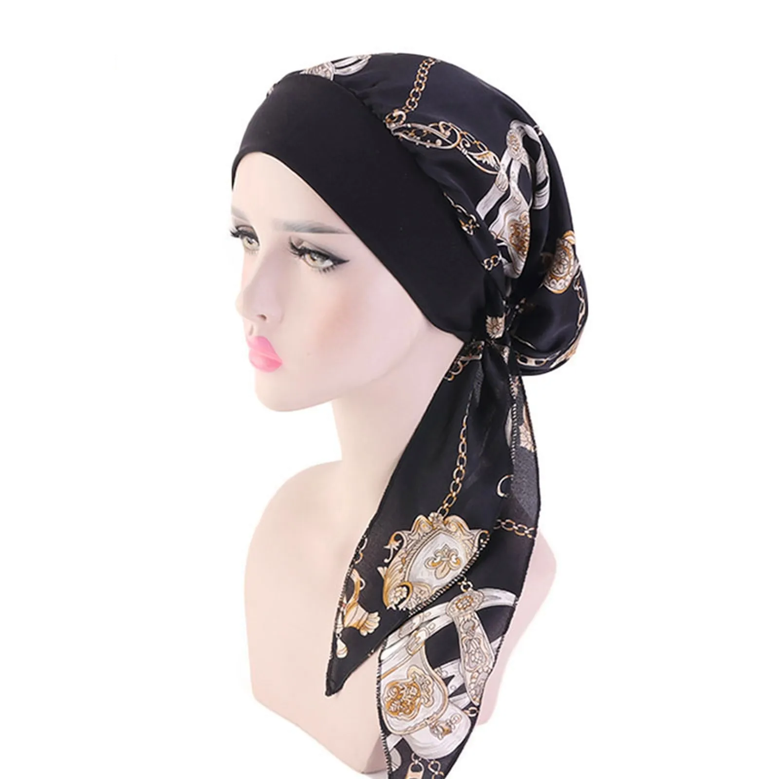 

Ramadan Women Colorful Muslim Hat Stretch Retro Turban Hats Heads Wrap Cap Underscarf Hijab Dubai Saudi Arabia Print Turbans