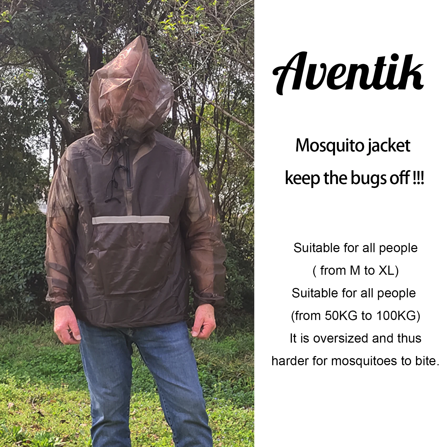 Aventik Mosquito Jacket No-See-Um Mesh, Super Light, One Size for All, Keep Safe Cool, UV Protection