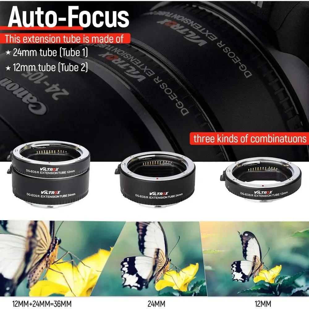 VILTROX DG-EOS R Metal Mount Auto Focus Macro Extension Tube Adapter Ring(12mm+2