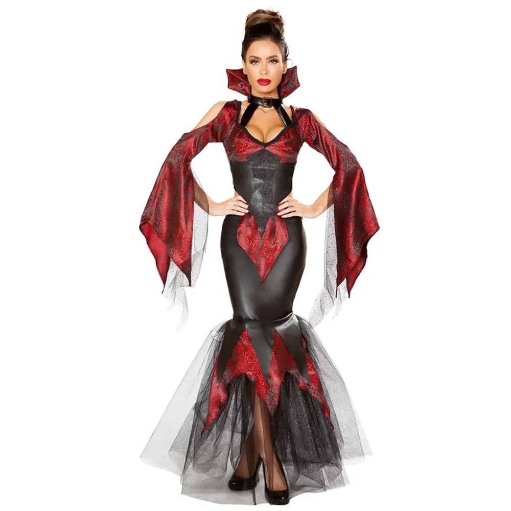 

Halloween Gothic Vintage Royal Court Victorian Vampire Queen Role Playing Costume Masquerade Medieval Devil Demon Cosplay Dress