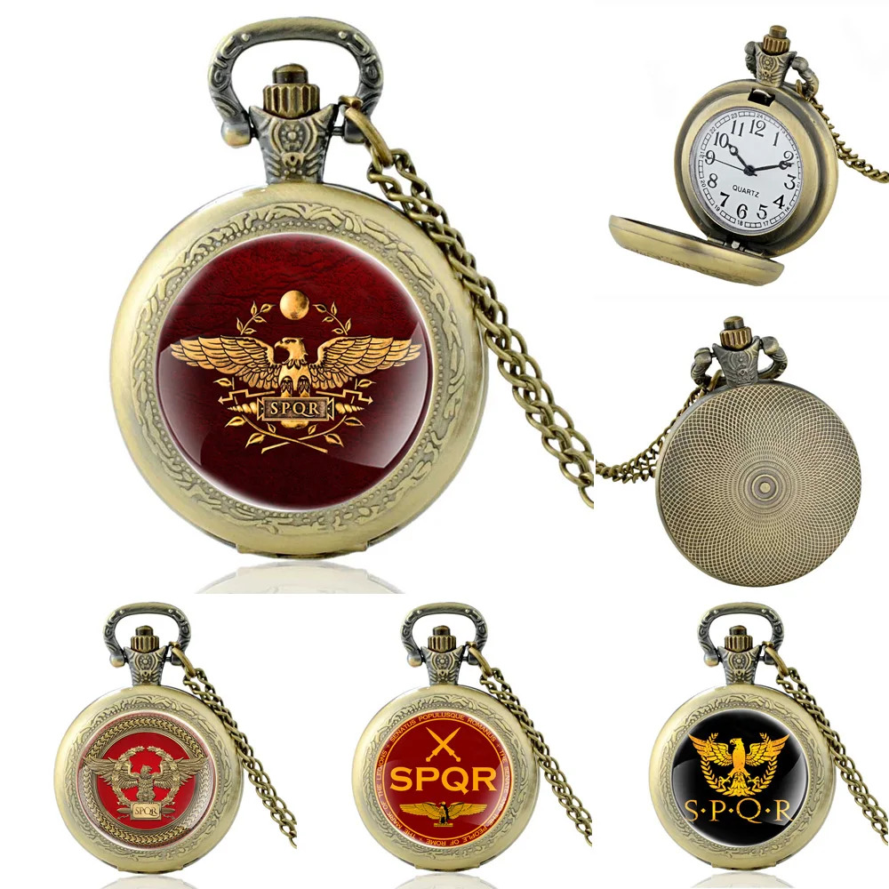 

Classic Roman Empire SPQR Theme Design Quartz Pocket Watch, Vintage Bronze Men Women Necklace Watches