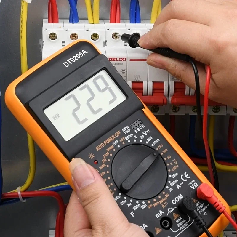 Multimetro digitale professionale True RMS amperometro AC/DC voltmetro Tester Transistor a gamma manuale Ohm diodo di capacità DT9205A