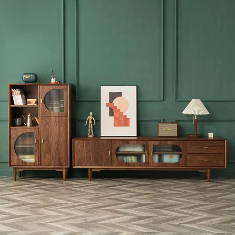 

North American Black Walnut TV Side Cabinet Living Room Solid Wood Sofa Storage Multifunctional Storage Bookcase