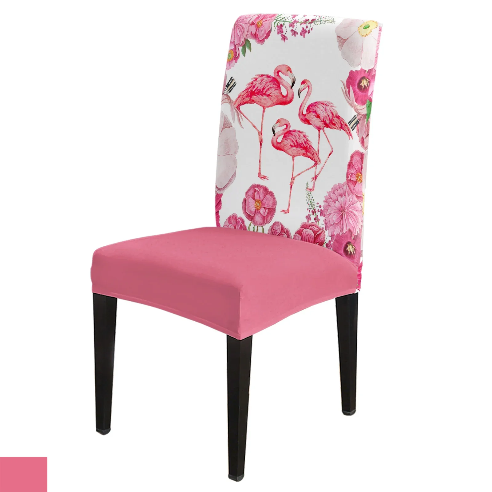 

Flamingo Flower Watercolor Dining Chair Cover Kitchen Stretch Spandex Seat Slipcover for Banquet Wedding Party