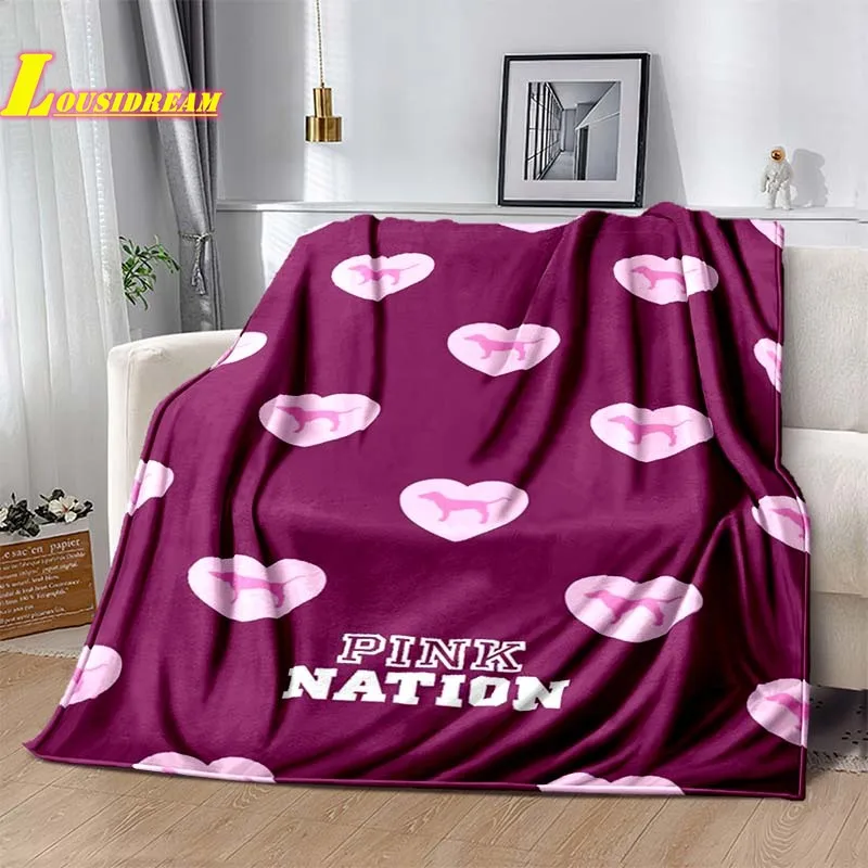 pink nation VS logo blanket cute pink warm portable flannel warm blanket sofa bed decoration camping quilt birthday gift