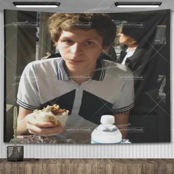 Tapisserie murale Michael Cera Eating Burrito, Mème de dessins animés amusants, Décor de chambre esthétique, Décors de fête 1