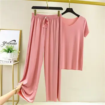 Women's Home Clothes Suit Of Lady House Summer Living Room Wear Autumn Loose Homewear Pants Two Piece Set For Women Cute Pajamas 1