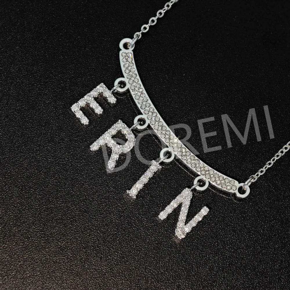 DOREMI Happy Face Custom Name Letters Necklace Zircon Name Charms Initial Letter Women Ins Jewelry Necklace