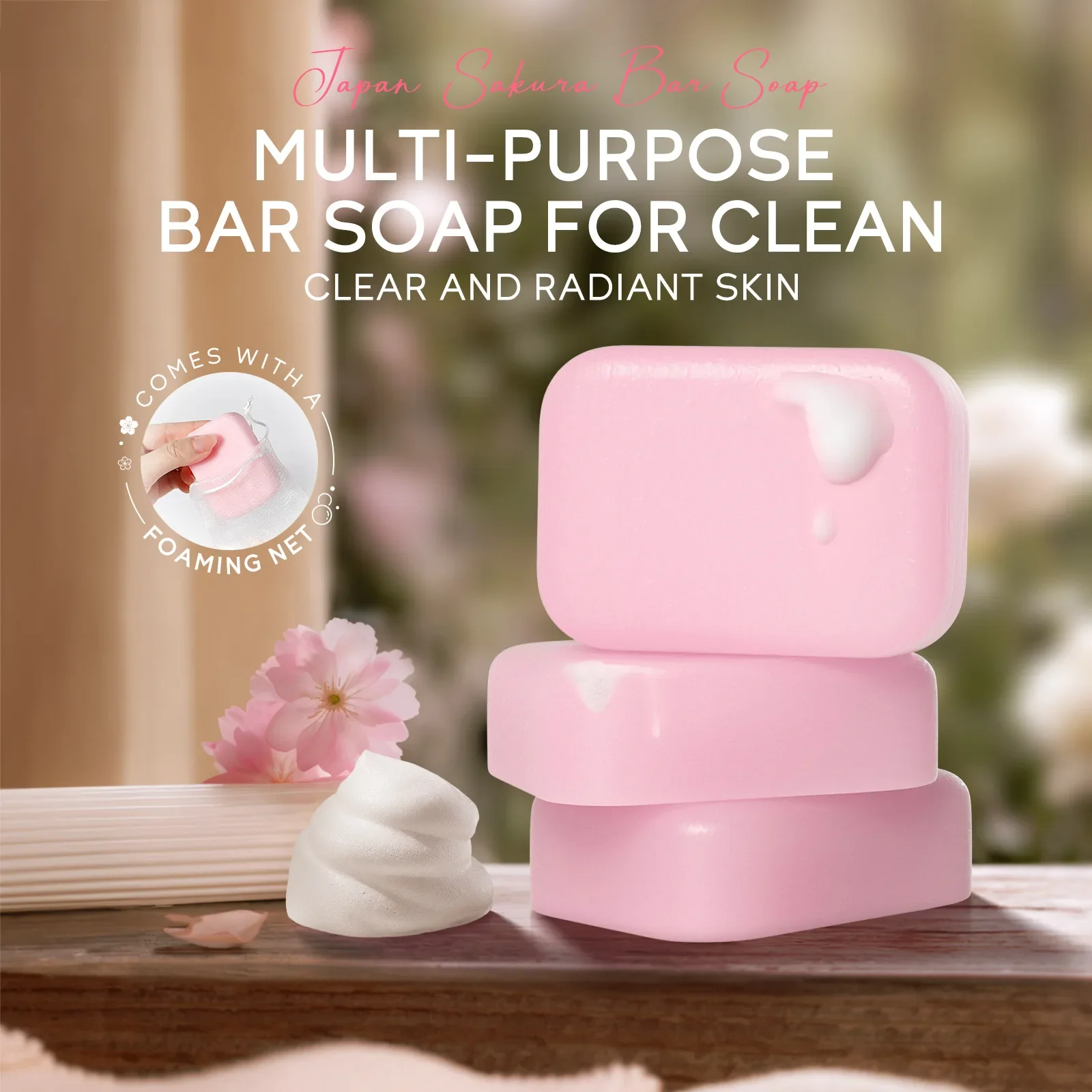 LAIKOU Sakura Facial  Body Whitening Soap Reduces Acne Dark Spot Deep Cleaning Cutin Brightening Skin 90g 2