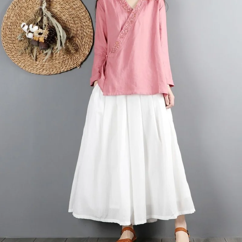 2023 New Women's Clothing Crew Neck Long Sleeve Classic Lolita Spring Autumn Solid Color Button Printed Loose Shirt