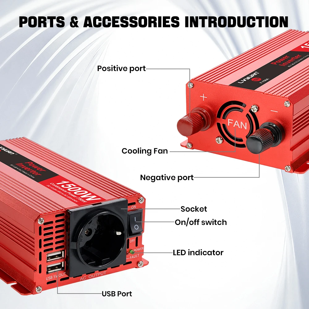 500W-2600W 파워 인버터 DC 12V에서 AC 220V-240V 차량용 전압 변환기 EU 소켓 듀얼 USB 충전 50Hz 휴대폰 RV 야외용