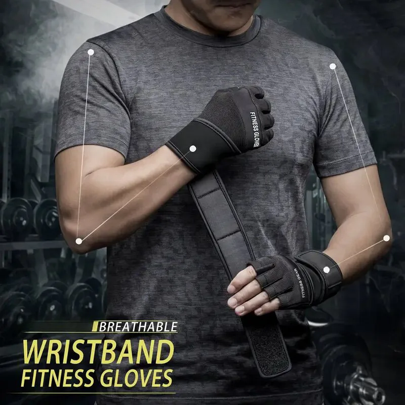 gants de fitness avec support de poignet pour l'entraînement de levage et les pompes, gants de gymnastique demi-doigt adaptés aux hommes et aux femmes