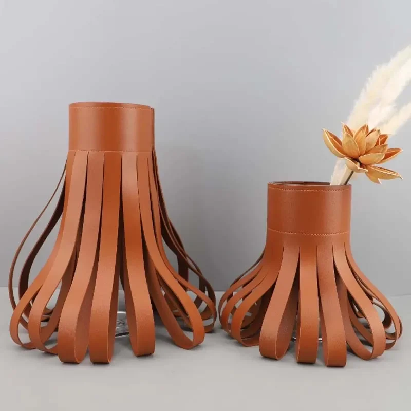 Modern Leather Glass Vase Home Decoration Hydroponic Flower Arrangement Tabletop Dried Flower Vase Creative Skirt Vase Ornament 6