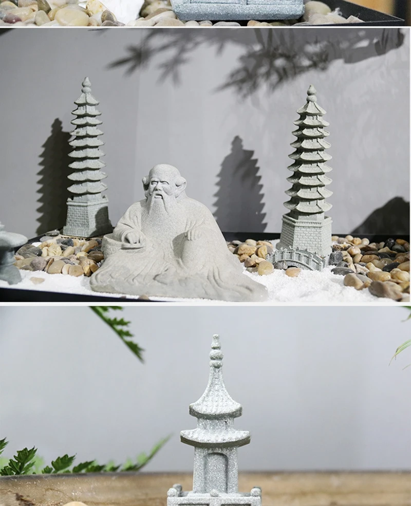 Miniatur Sandstein Turm Pavillon Ornamente Laterne Figuren Feengarten Bonsai Steingarten Lanscaping für Terrarium Raumdekoration – Detail 7
