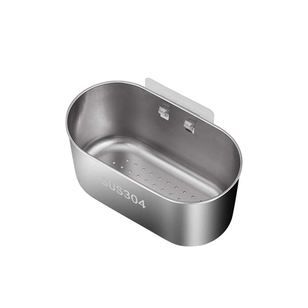 Stainless Steel Oval Shape Drain Holder Kitchen Vegetable Fruit Filter Sink Shelf Hanging Storage Strainer Basket