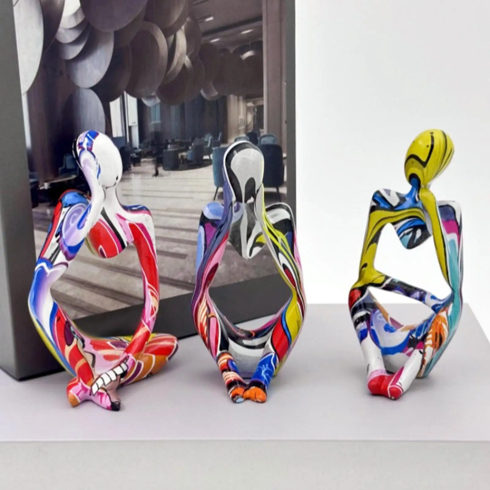 Thinker Resin Statue Figurine Table Centerpiece Desktop Decors Abstract Sculpture for Farmhouse Drawer Office Cabinet Bedroom