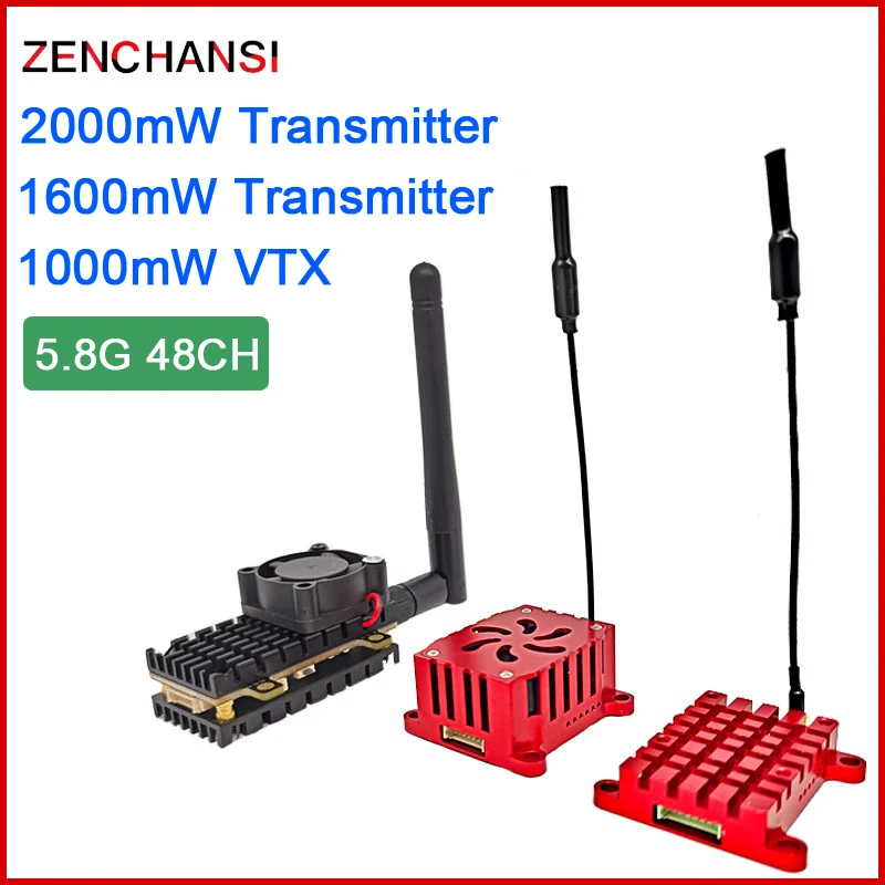 장거리 5.8Ghz 1.2W 1.6W 2W FPV 무선 송신기 48CH 방열판 및 팬 포함 RC 비행기 용 비디오 AV 오디오 송신..