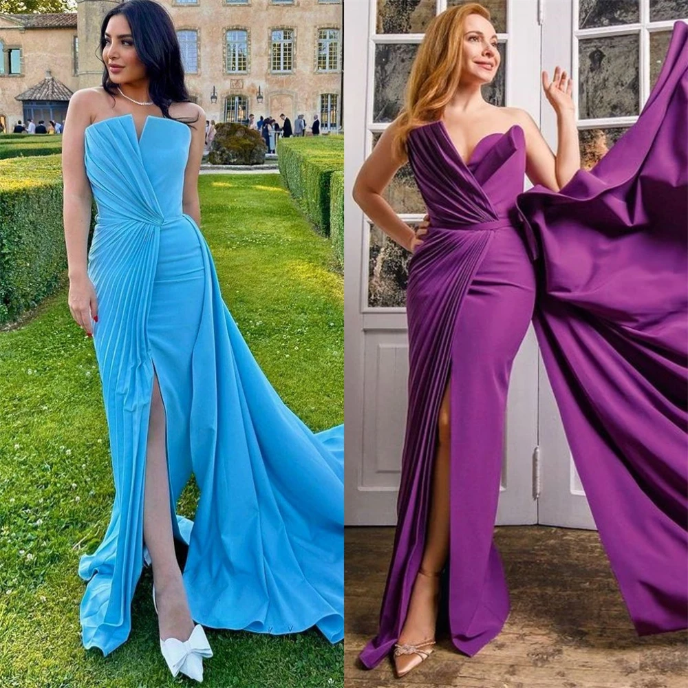 

Fashion Strapless Sheath Cocktail Fold Draped Satin Occasion Evening Gown ladies dresses for special occasion