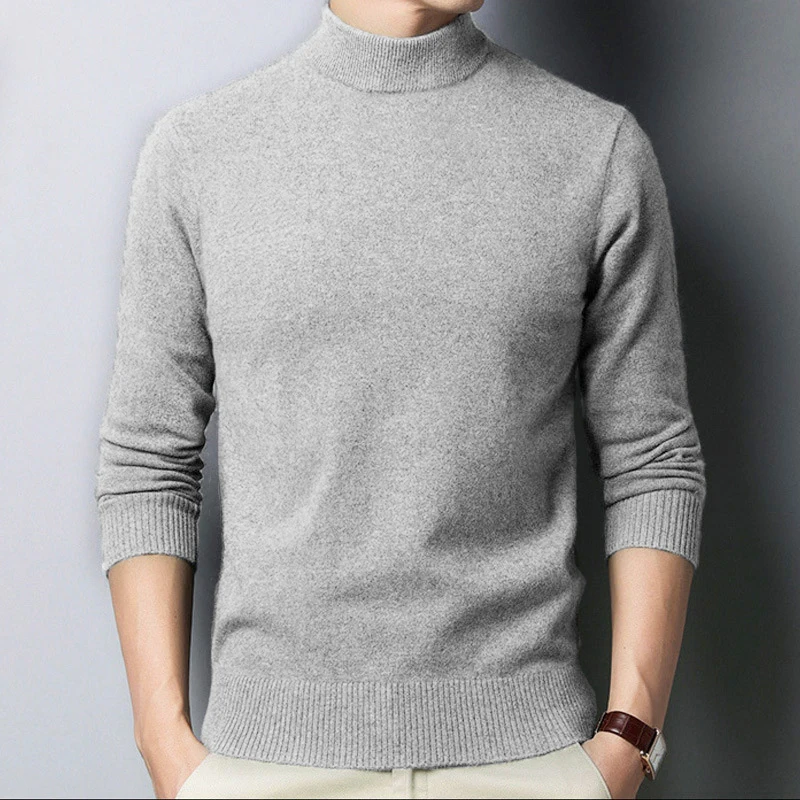 New Autumn/Winter Mock Neck Sweater Men Solid Color Pullovers Man Half Turtleneck Knitwear Fashion Brand Casual Mens Clothing - Image 2