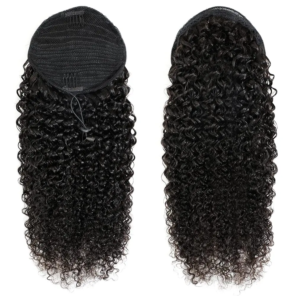 Curly Clip Ponytail Human Hair 100gram Brazilian Virgin Kinky Curly Human Hair Drawstring Ponytail Extension For Black Women