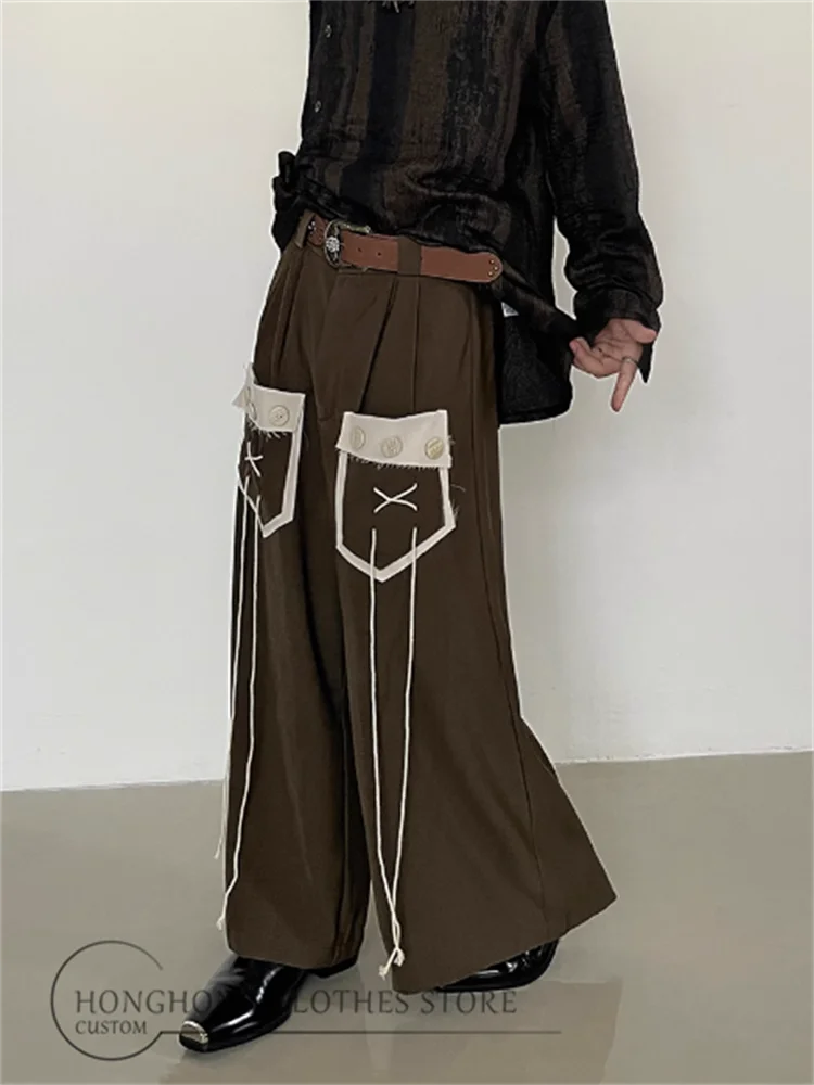 Vintage design with pocket fringe dress pants with unisex high style loose culottes