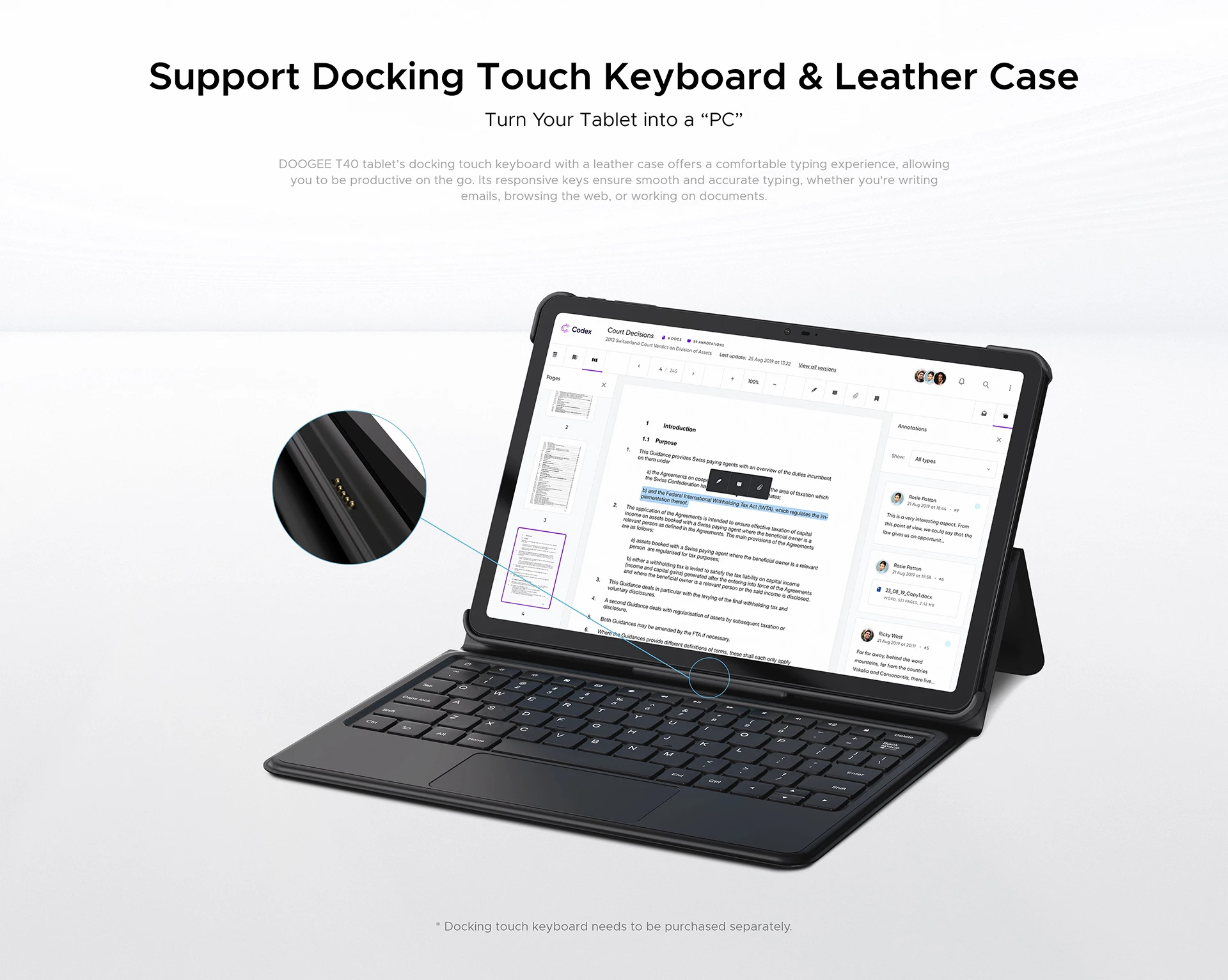 DOOGEE T40 Tablet 11" IPS 2.5K Display 20GB(8+12) 512GB Android 14 Helio G99 8580mAh 18W Charge 7.6mm ultra-thin 4