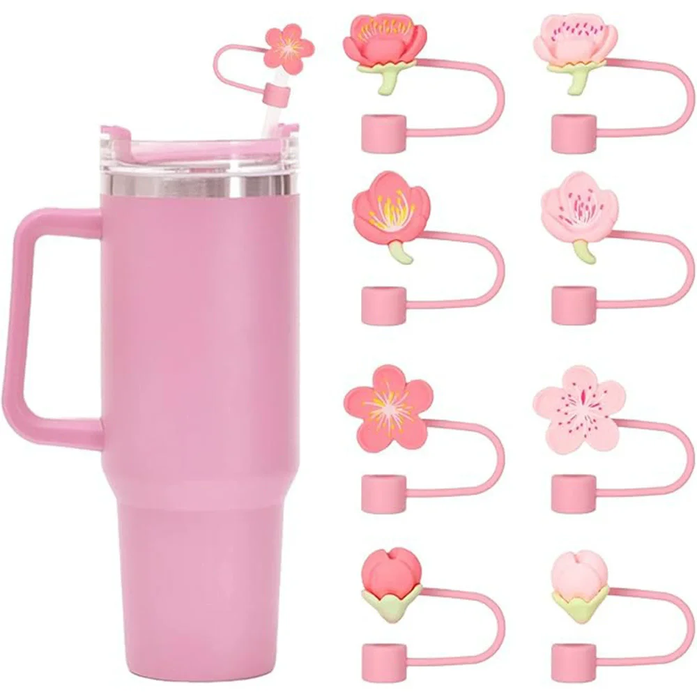 50-100pcs Flower Straw Cover Cap 10mm 0.4in Silicone Straw Tips Lids Reusable Dust-Proof Topper for Stanley Cup Party Dec