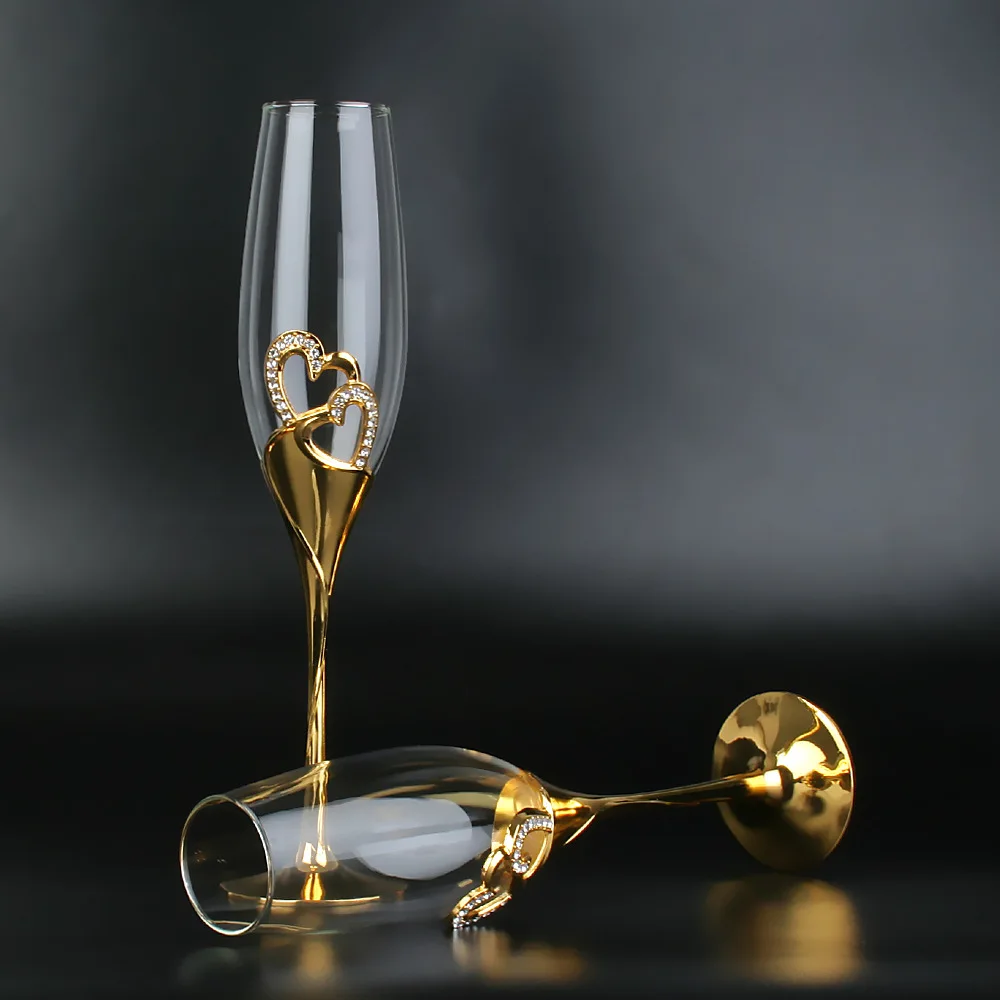 Crystal champagne glasses, wedding goblets, red wine glasses, European household sparkling sweet wine golden glasses