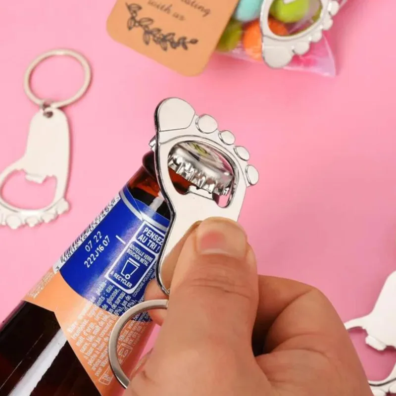 200pcs Personalized Baby Foot Shaped Keychain Bottle Openers Gender Reveal Baby Shower Baptism Favor Souvenir Return Gift Gifts