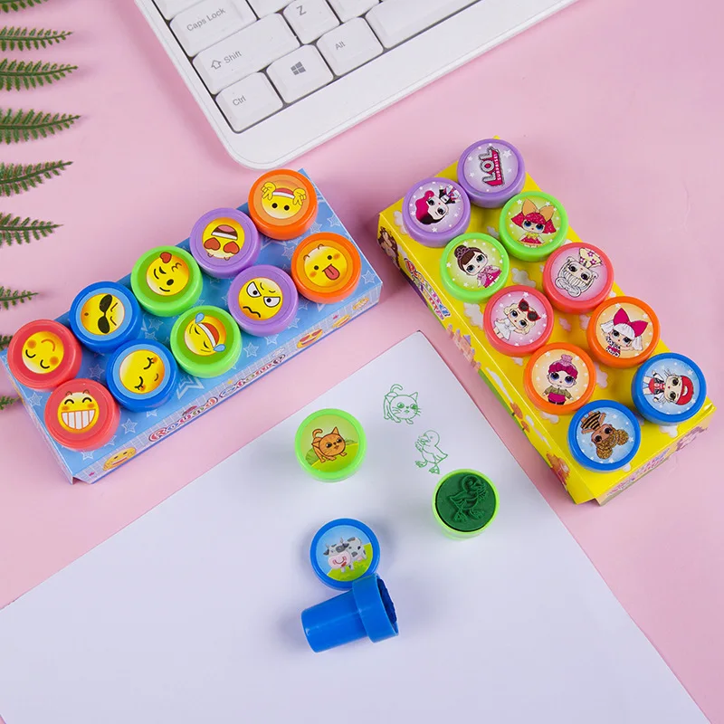 Assorted Stamps Self-ink Stamps Children Face Seal Scrapbooking DIY Painting Photo Album Decor for Kids 10pcs