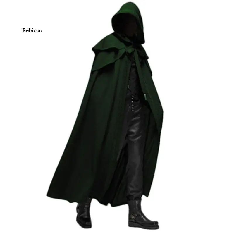 Trench Coat Men Hooded Solid Loose Black Cloak Coats Windproof Long Cape Poncho Winter Chic