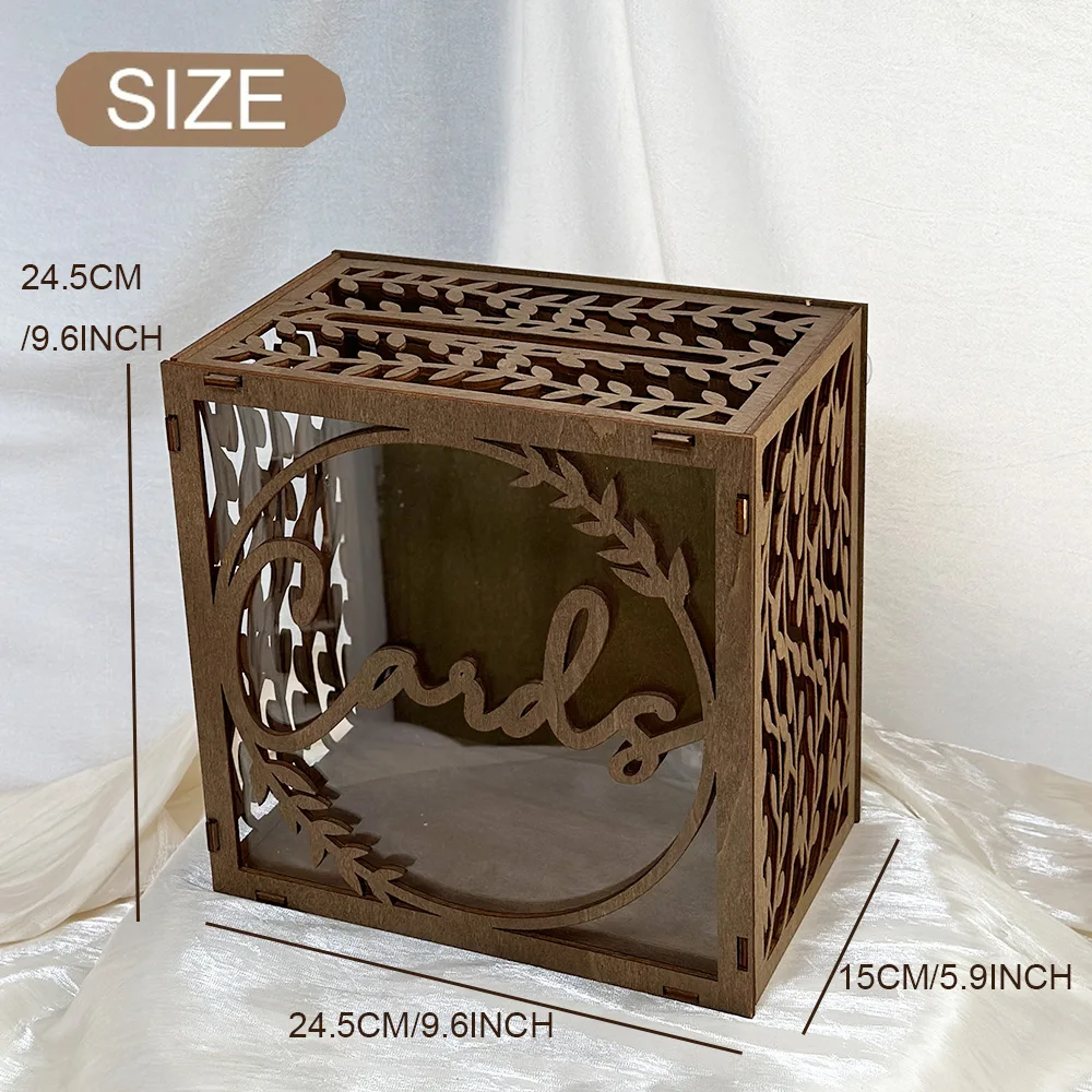 1pcs Light Brown Wedding Card Box for Baby Shower Birthday Graduation Party Decor Rustic Wedding Decorations