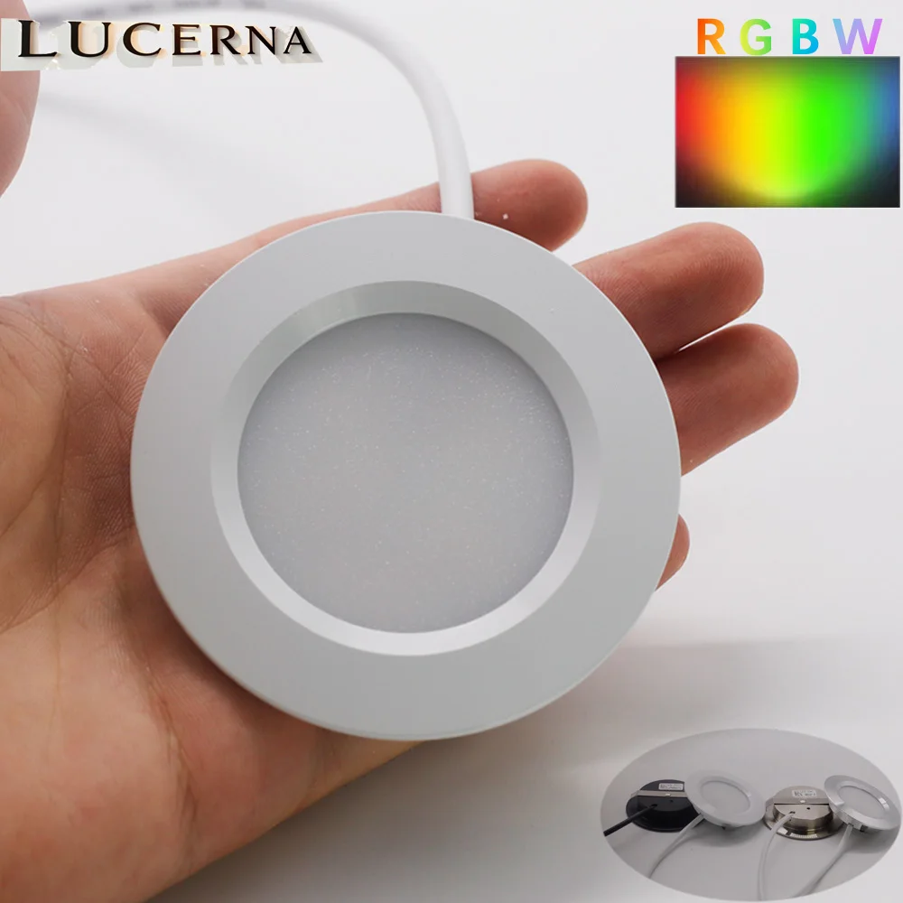 Ultra-thin Embedded Ceiling Lamp, Mini RGBW Dimmable Downlight, Home,Wine shelf ,Cabinet Small Spotlight,Atmosphere Lamp,3W, 12V