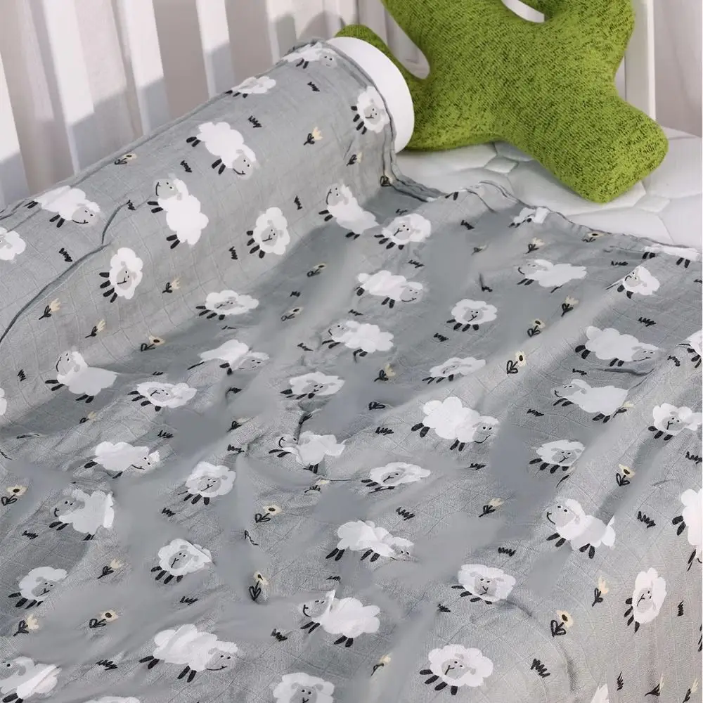Soft Baby Swaddle Blanket Cotton Cartoon Print Baby Wrap Sleeping Bag Cozy Double Layer Baby Stroller Cover Boys Girls
