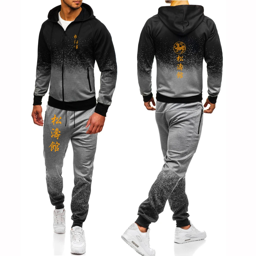 

Shotokan Karate 2023 Autumn Tracksuit Printing Casual Gradient color Cotton High quality Men's jacket hoodie+pants 2Pcs set