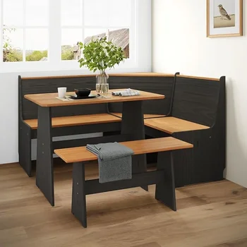 Breakfast Nook Corner Dining Table Kitchen Bench Chair Set 1