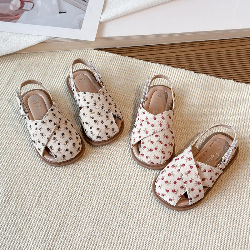 Kids'Casual 신발 샌들 패션 폴카 도트 솔리드 컬러 여름 신발 소녀용 미끄럼 방지 블랙 레드 신발 사이즈 21-30