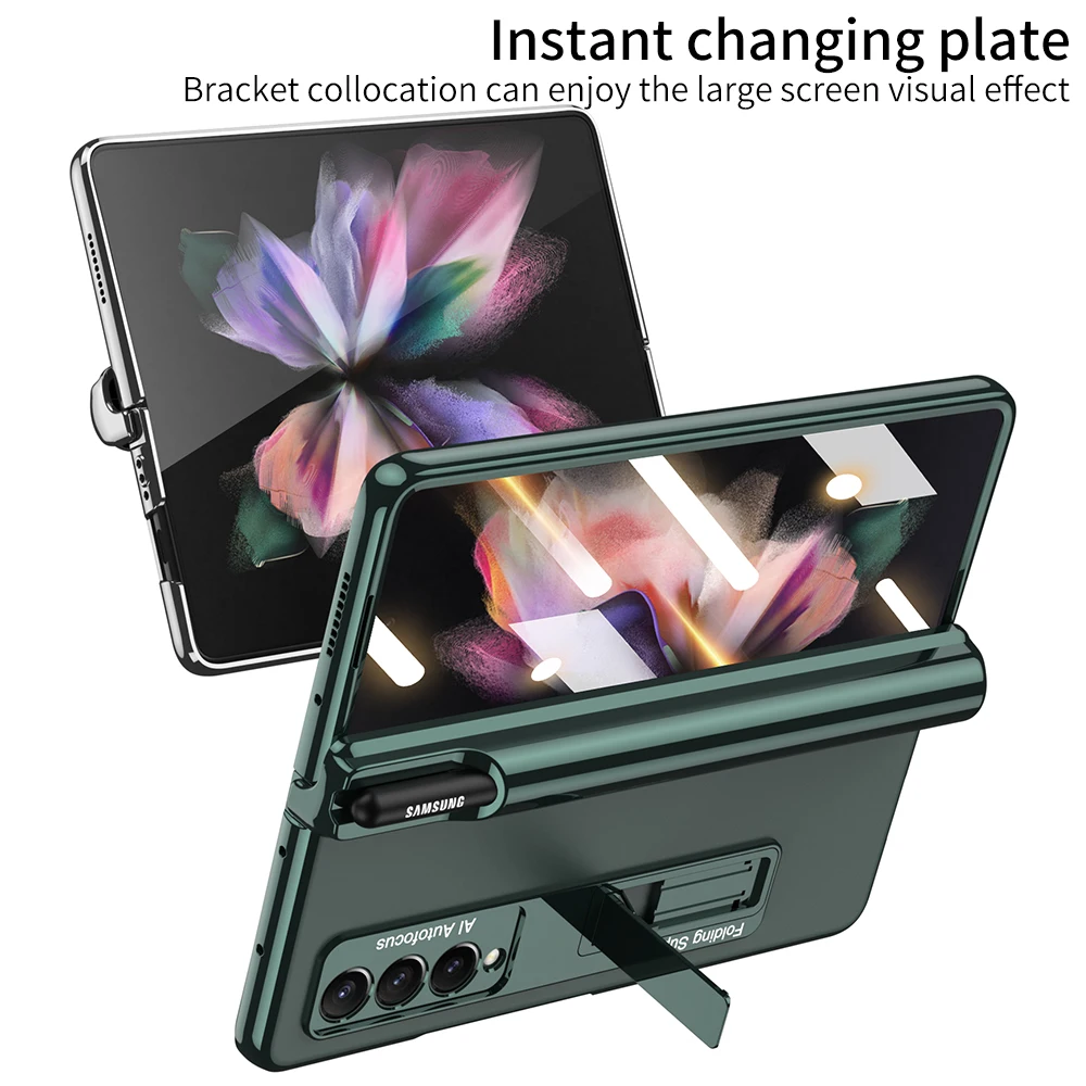 

Clear Plating Full Protection Folding Case for Samsung Galaxy Z Fold 4 Fold4 Fold3 Fold 3 Zfold4 Tempered Glass Protector Film