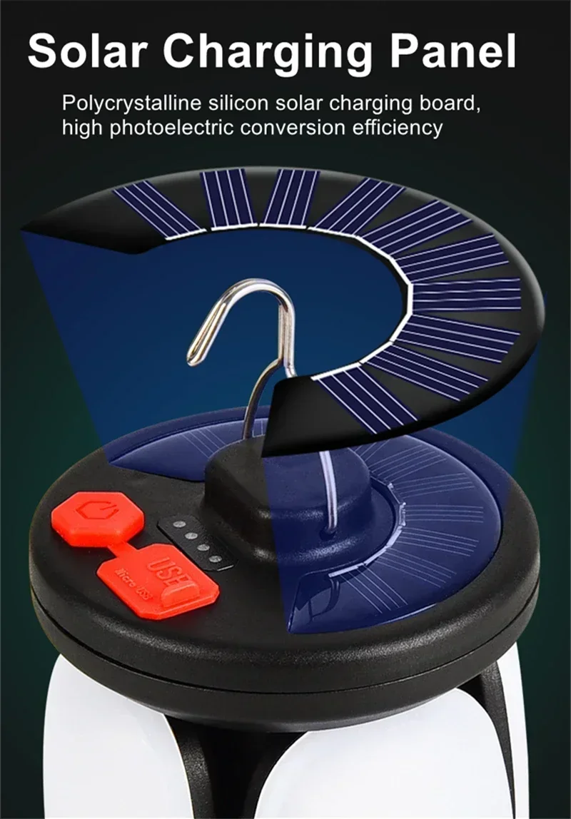 Camping Lantern High Power Solar LED Camping Lantern Rechargeable 4500mAh 1000LM Emergency Power Bank Foldable 6 Light Modes for Camping Fishing