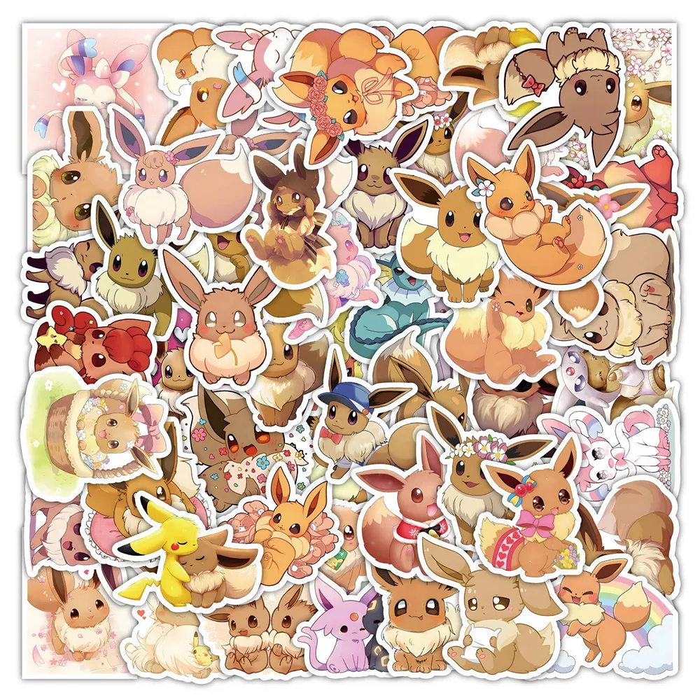 10/30/50pcs Cute Cartoon Anime Pokemon Eevee Graffiti Stickers Decal Laptop Motorcycle Scrapbook Phone Waterproof Sticker Toy purple pokemon anime rgb mousepad xxl keyboard accessories antiskid game mouse pad pc laptop led backlight rubber soft table mat