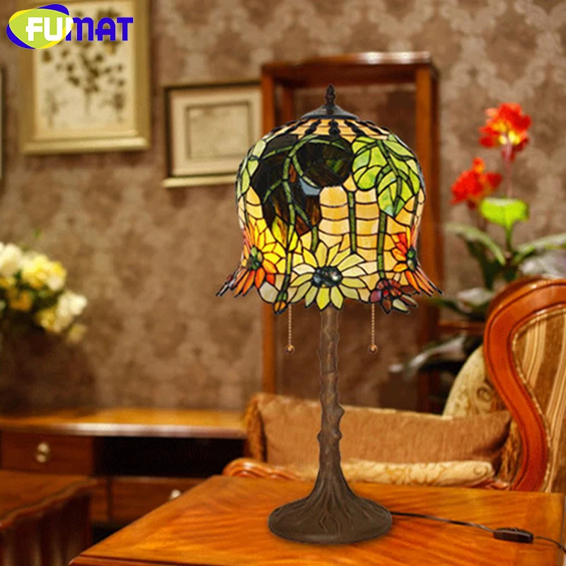 

FUMAT Glass Art Table Lamp For Living Room Bedroom Bedside Table Lamp Sunflower Stained Glass Light Fixtures Decor Stand