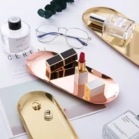Modern Metal Rose Gold Plate Stainless Steel Silver Oval Storage  Jewelry Display Storage Tray Decorative Supplies Tray 2