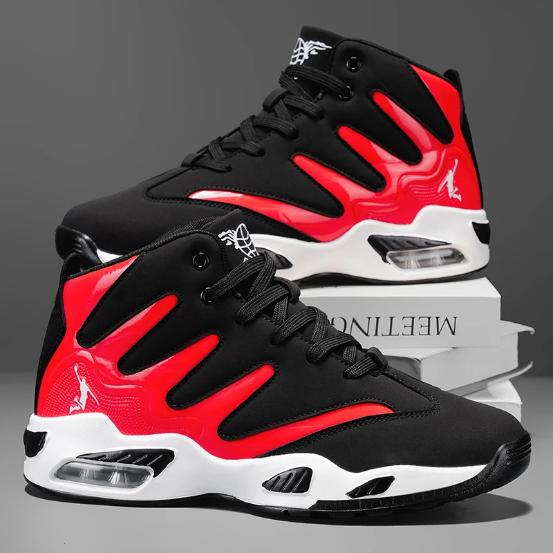 Men's Breathable Lightweight High-Top Basketball Shoes - Non-Slip Rubber Sole, Geometric Pattern Design, Suitable for Running, Training and Casual Wear - Four-Season Fashionable Sneakers - Perfect Gift for Him, Durable Basketball Gear, Athletic Shoes