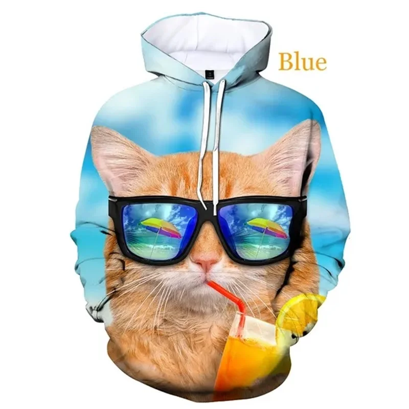 Sudadera con capucha con estampado 3D de bonitos gatos para hombres y mujeres, sudaderas informales de gran tamaño, sudaderas con capucha para primavera y otoño para hombres, ropa de calle