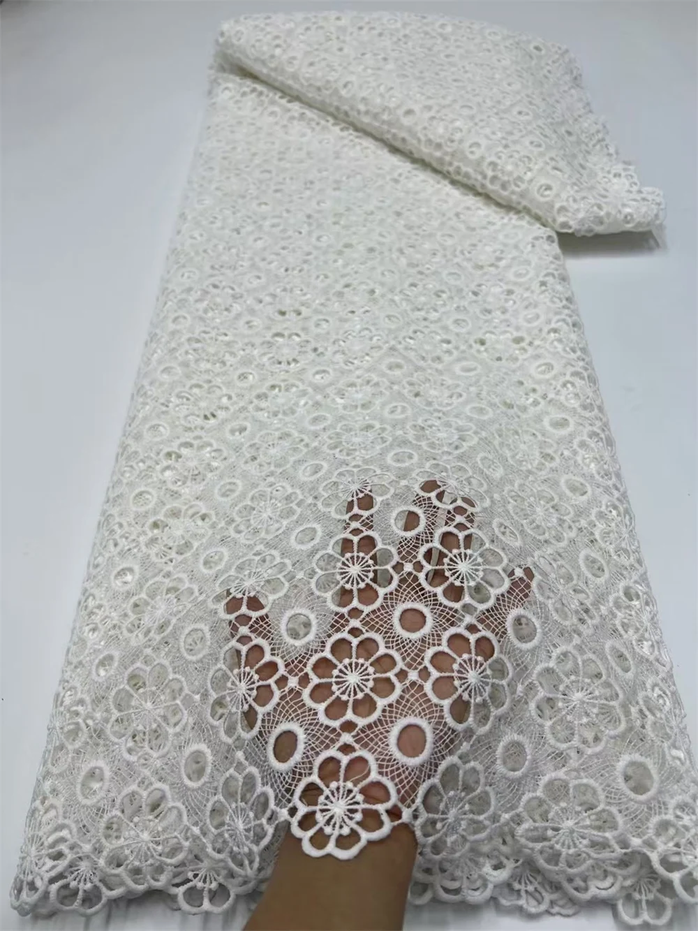 5 Yards White african soft cord lace fabric high quality french embroidery cord guipure for nigerian wedding women