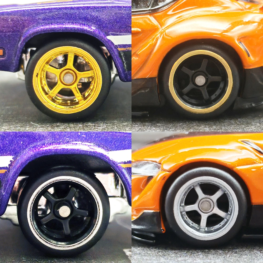1/64 Scale Diecast Car Wheel Set with Fixed Rubber Tires - Five-Spoke Design (25-Piece)