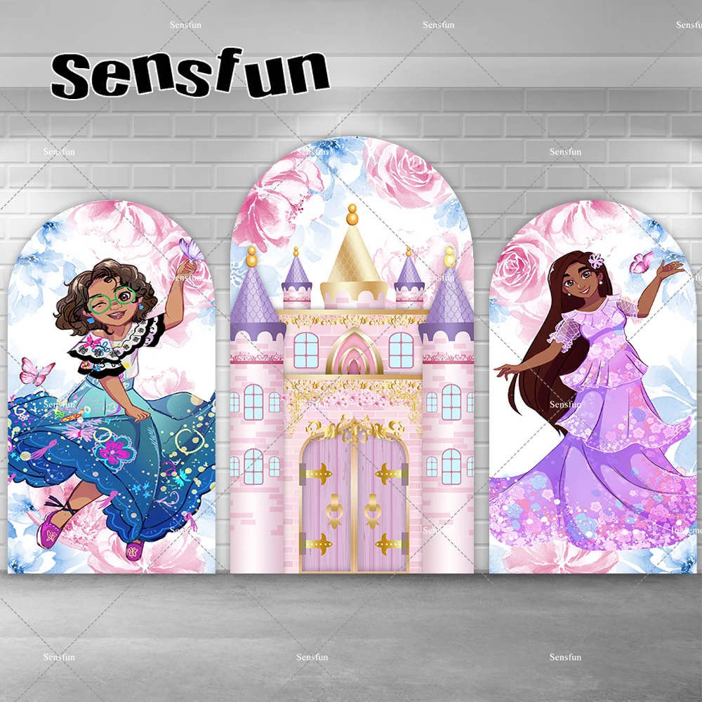 Princess Girls Baby Shower Birthday Party Arch Fondale Cover Floral Pink Castle Encanto Theme Sabella Mirabel Sfondi