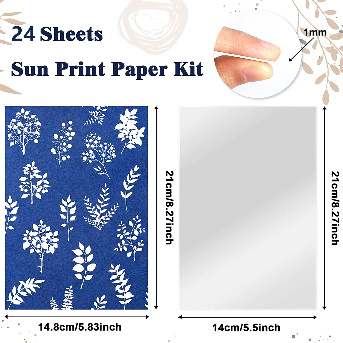 Kit De 32 Feuilles De Papier Cyanotype Avec Panneau En Acrylique Et 4 Clips A5 Haute Sensibilité Au Soleil Pour Enfants Et Adultes (A5, 14 X 22 Cm